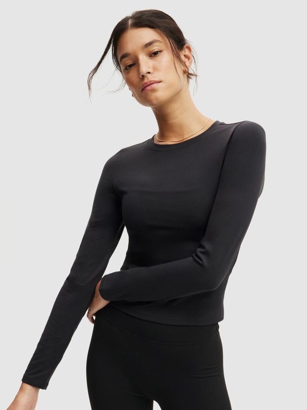 Cotton On Body Black Long Sleeve Crop Top